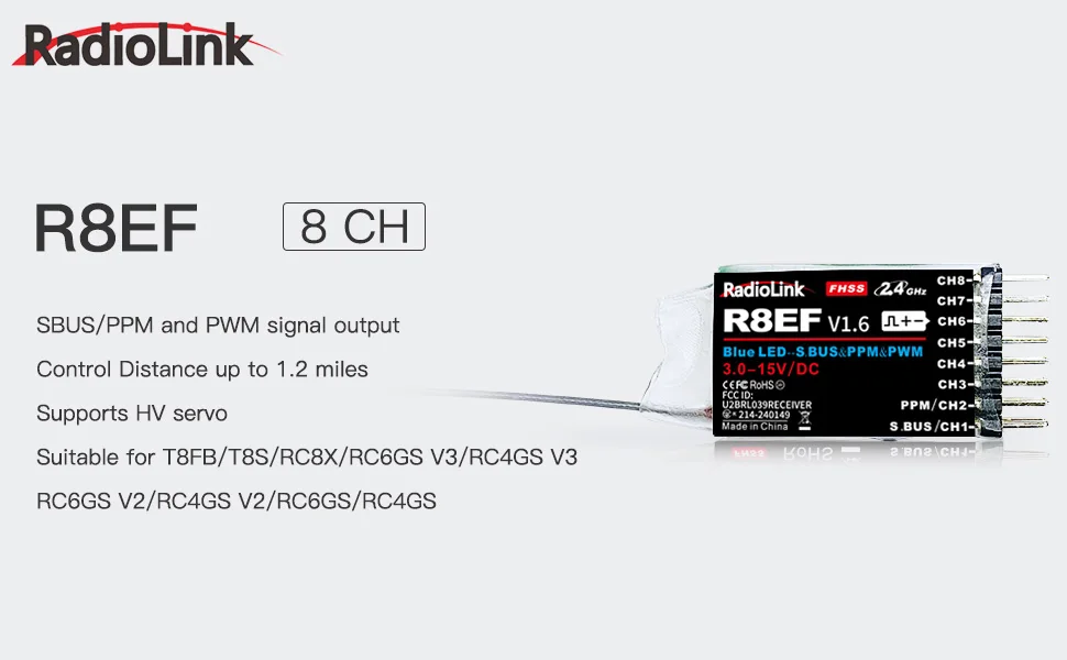 Receiver Sbus 8Ch - Receptor Radiolink R8EF 2.4G 8 Canais